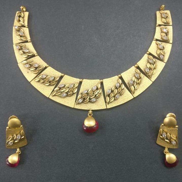 916 Gold half round solid design Necklace Set