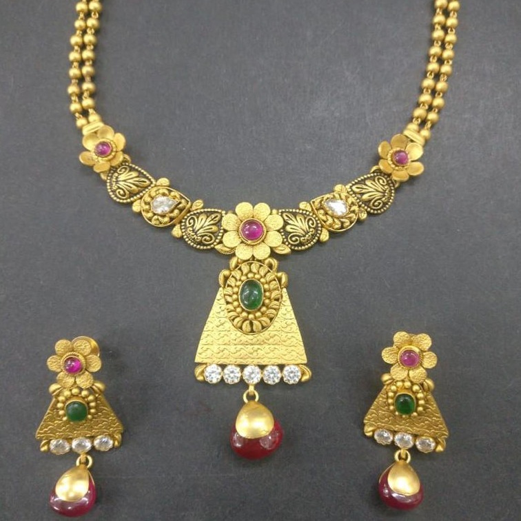 22K Gold ruby color stone Necklace Set