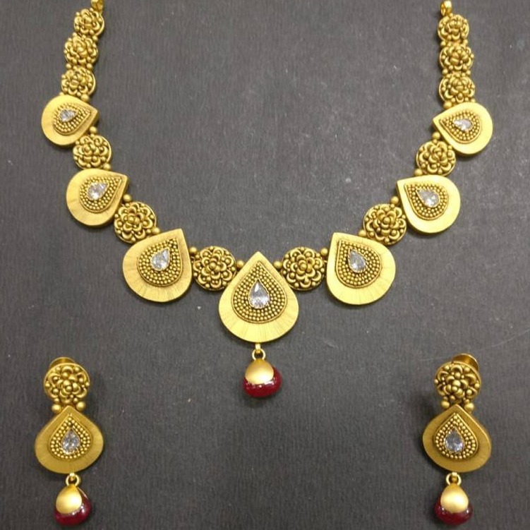 916 gold rava design necklace set