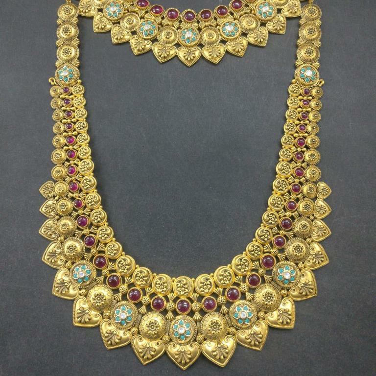 22K Gold Antique Bridal Necklace Set