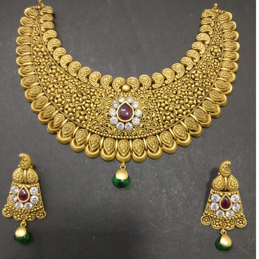 916 Gold Designer Bridal Necklace Set KG-N082