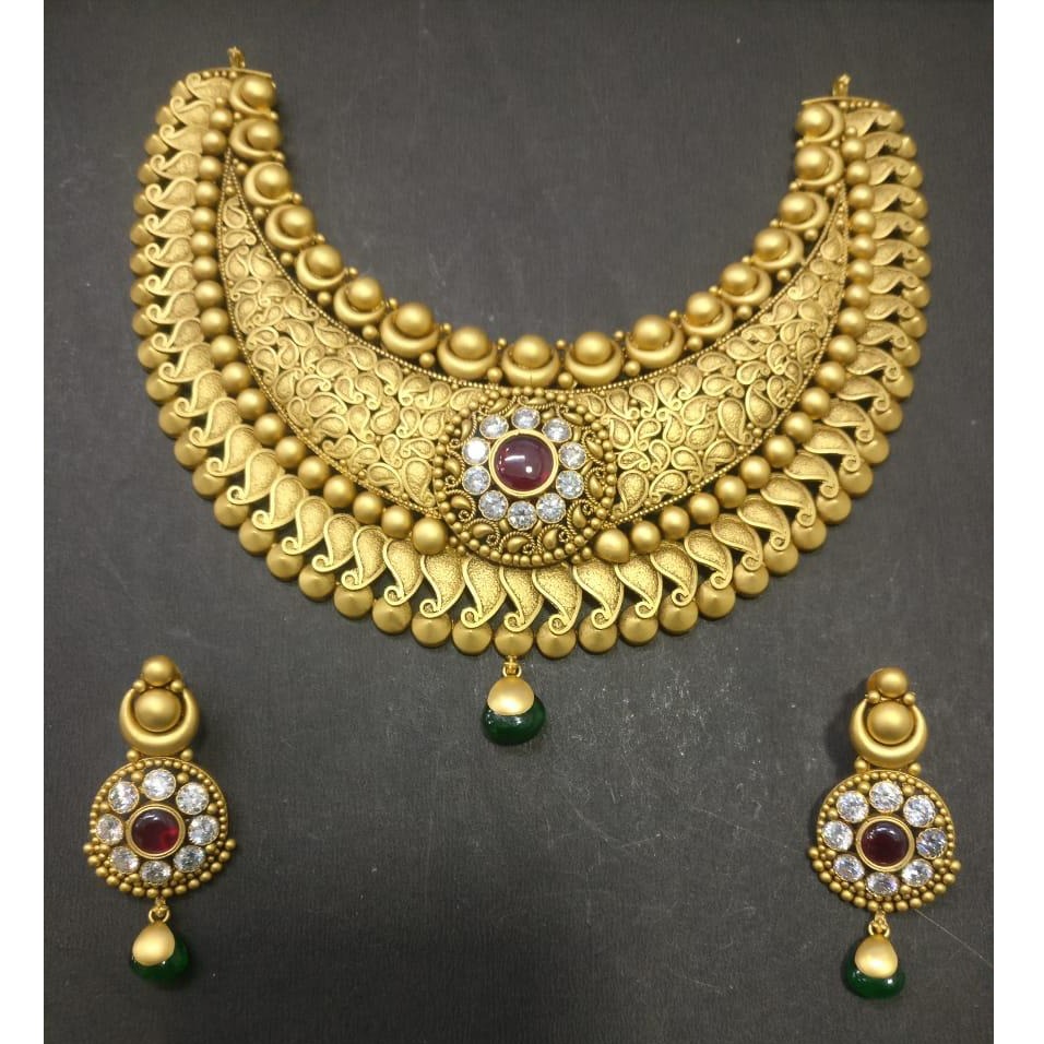 916 Gold Traditional Bridal Necklace Set kG-N077