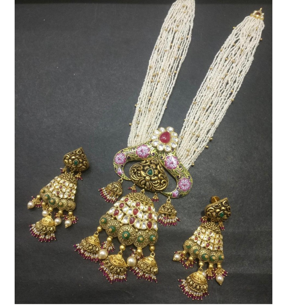 22Kt Gold Antique Wedding Necklace Set KG-N022