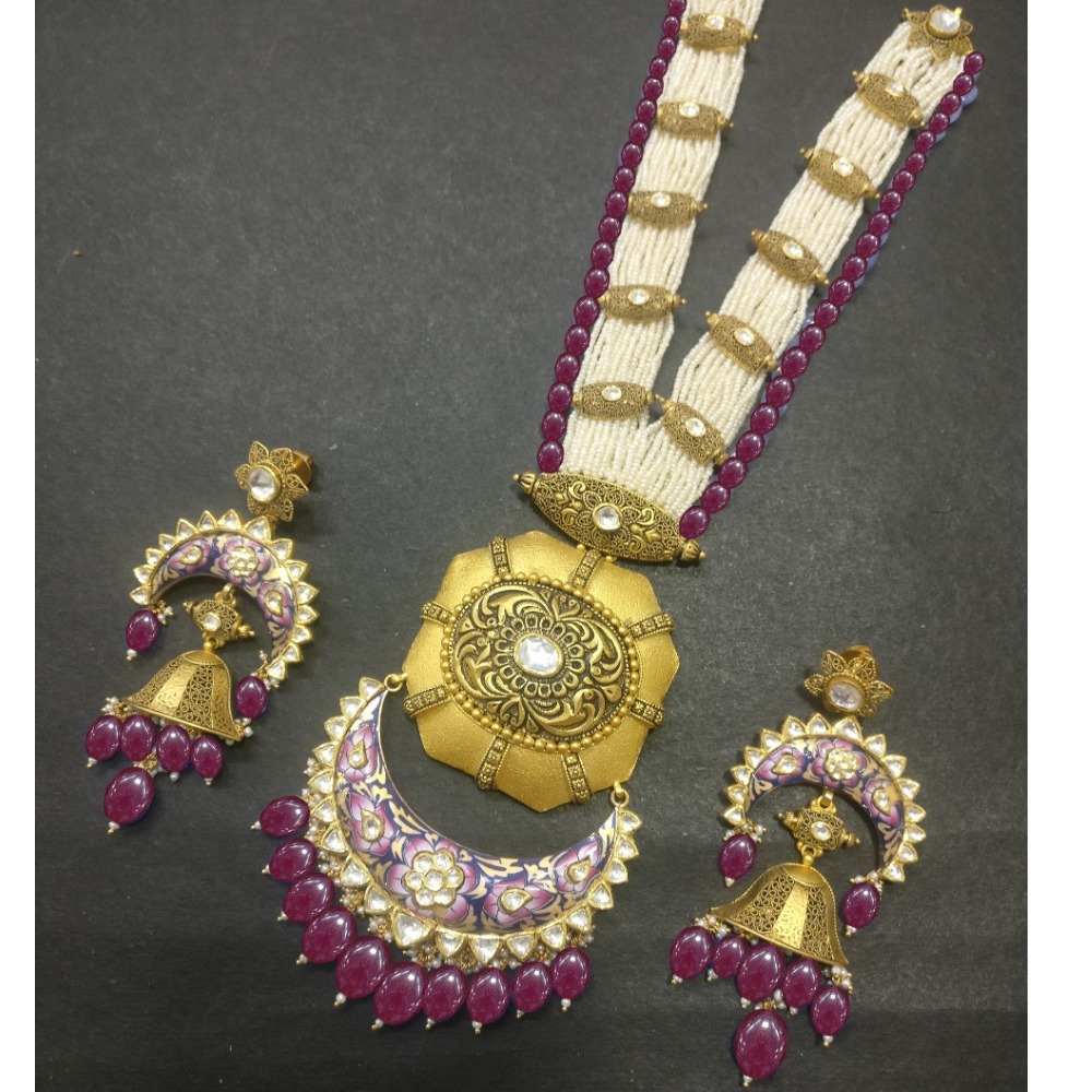 916 Gold Antique Bridal Long Necklace Set KS-N011