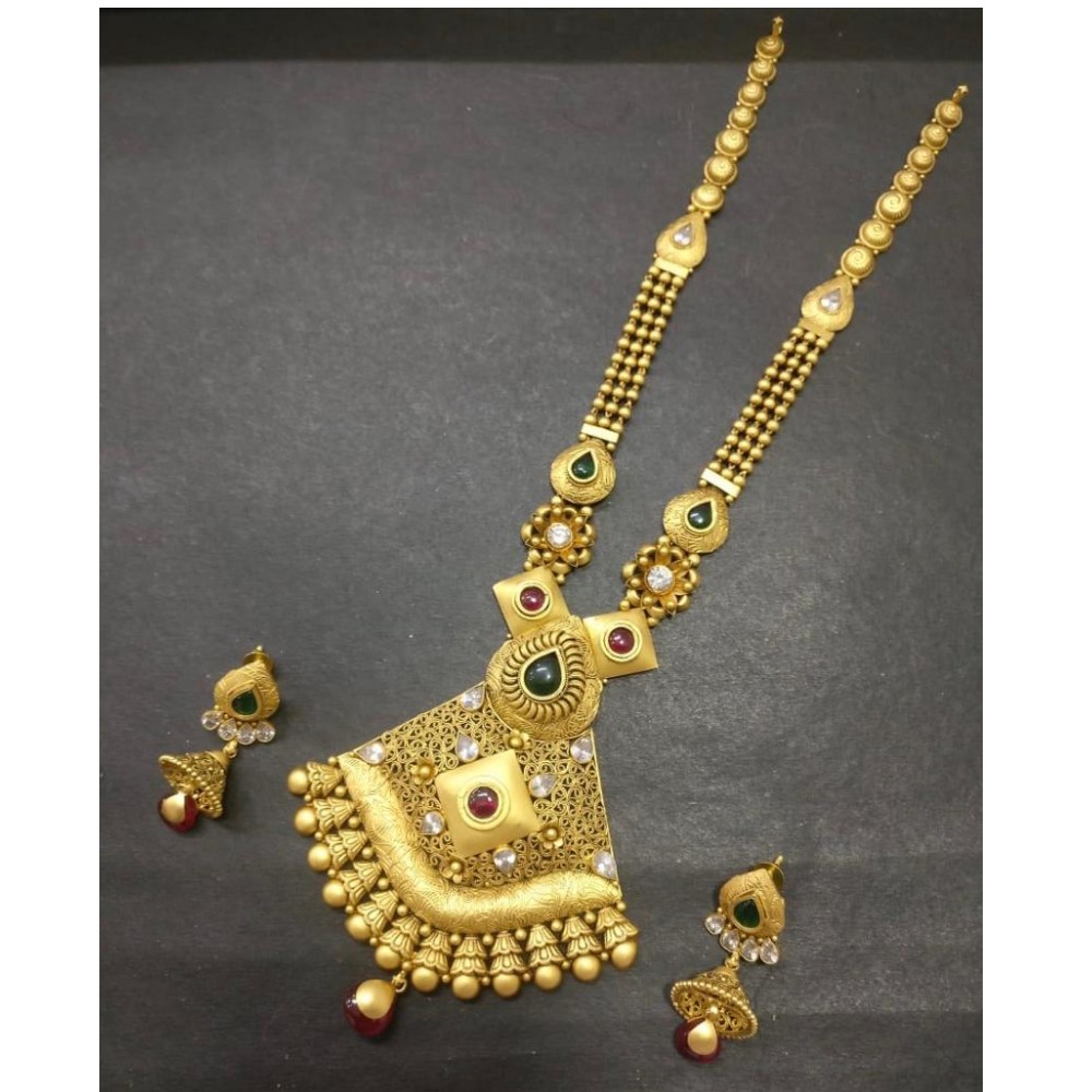 22kt 916 Antique Gold Indian Bridal Long Necklace Set KG-N006