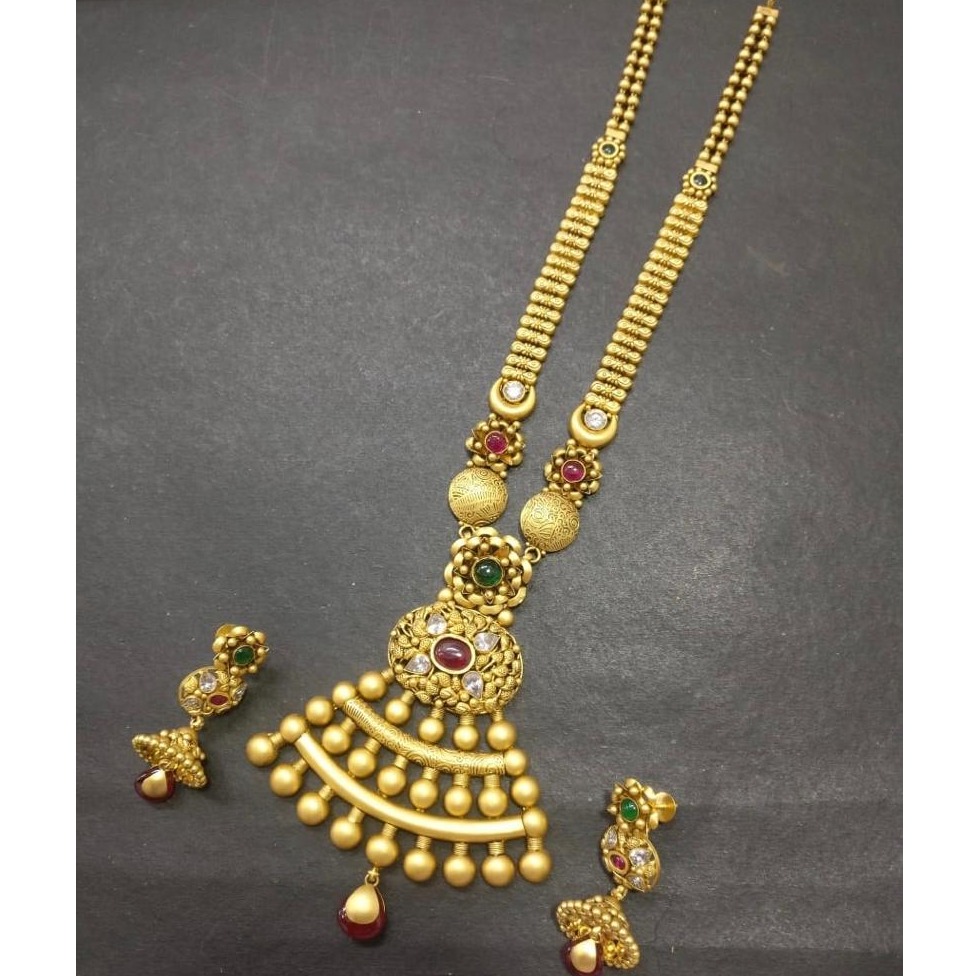 22KT Gold Antique Long Necklace Set kG-N005