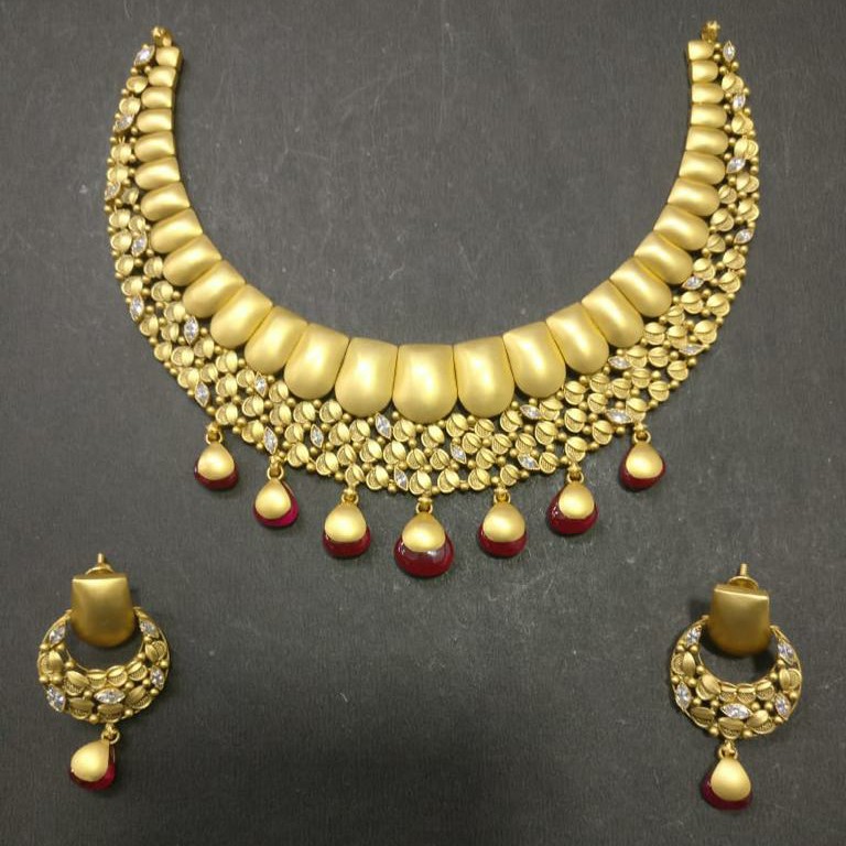 916 Gold Antique Solid Design Necklace Set K015
