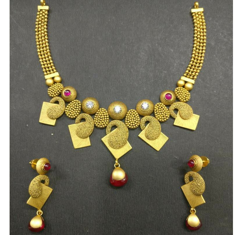 916 Gold Antique Mango Design Bridal Necklace Set