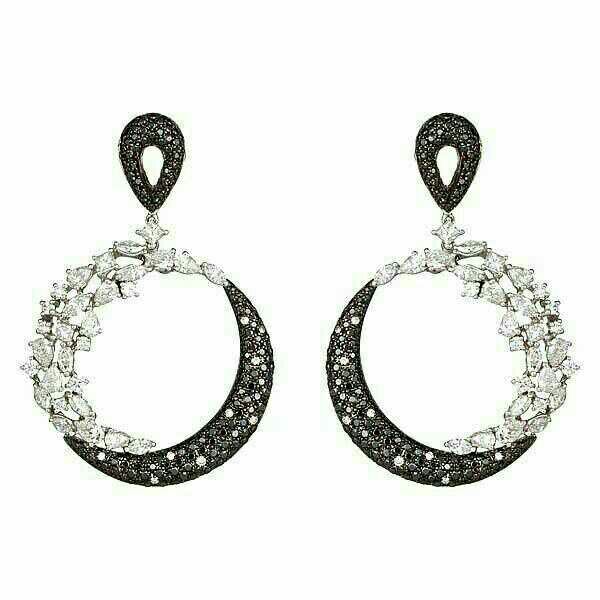 925 Oxidise Silver With Diamond Earring
