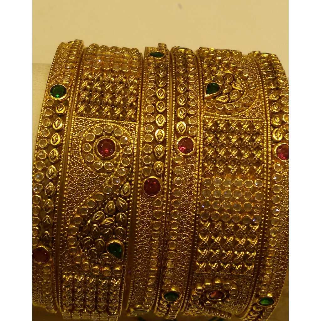 916 Gold Designer Fancy Colour Stone CZ Stone Bangles