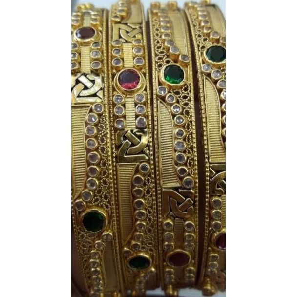 Gold Fancy Designer CZ Stone Bangles