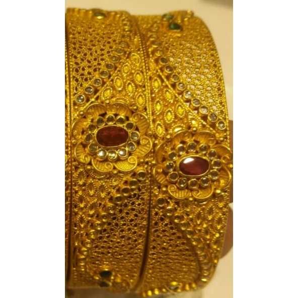 916 Gold Designer Fancy CZ Stone Bangles