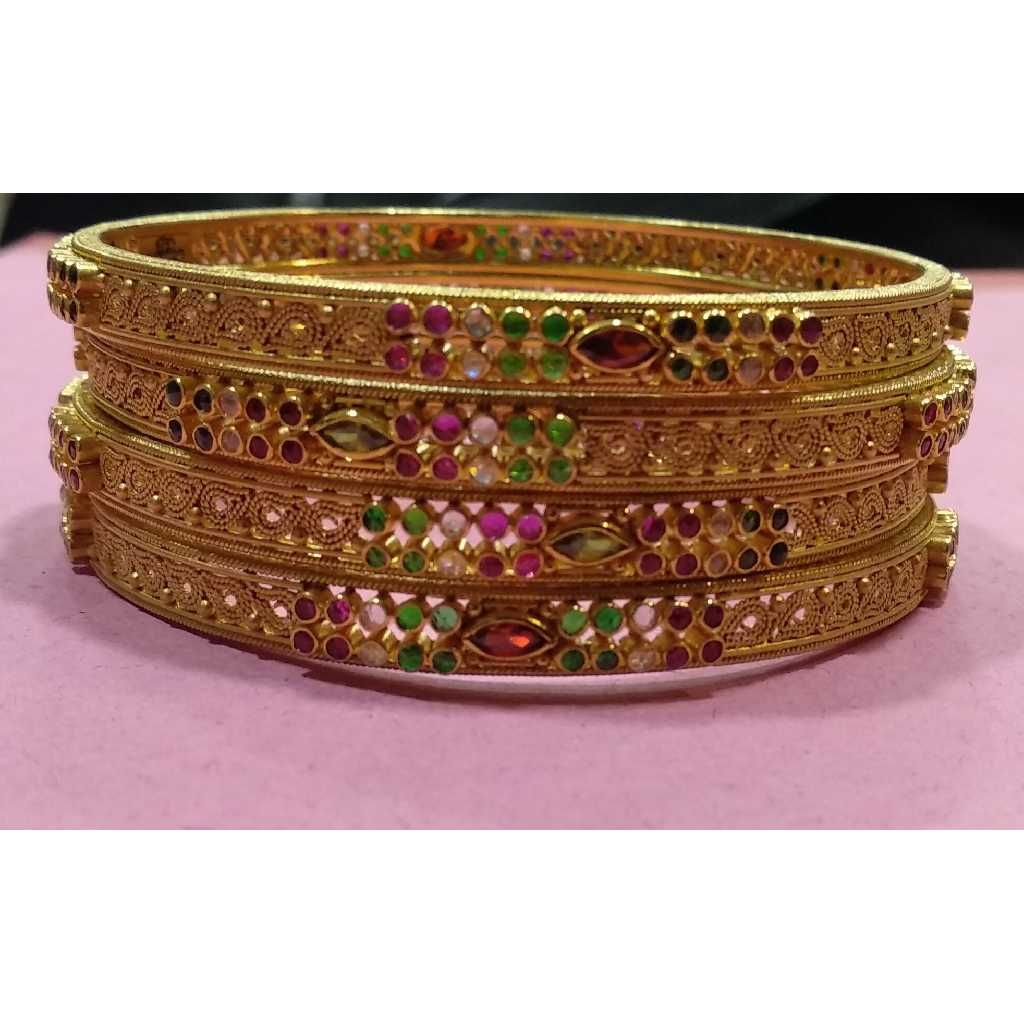 916 Gold Fancy Deaigner CZ Stone Bangles