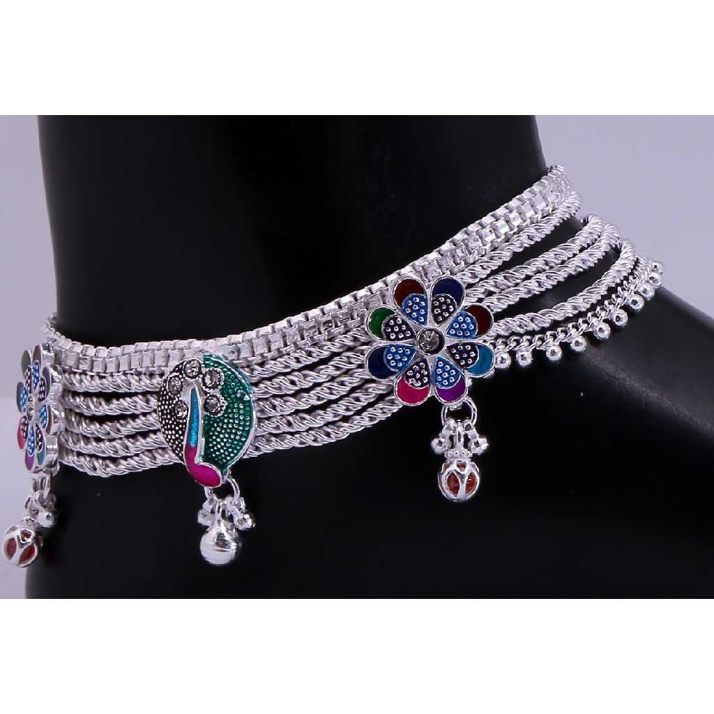 Broad Silver Fancy Bridal Payal - Image 2