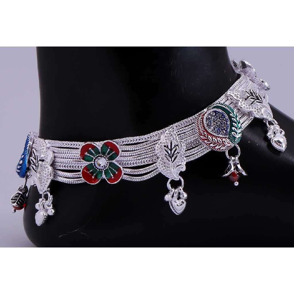 Broad Indian Traditional Silver Payal - Image 2