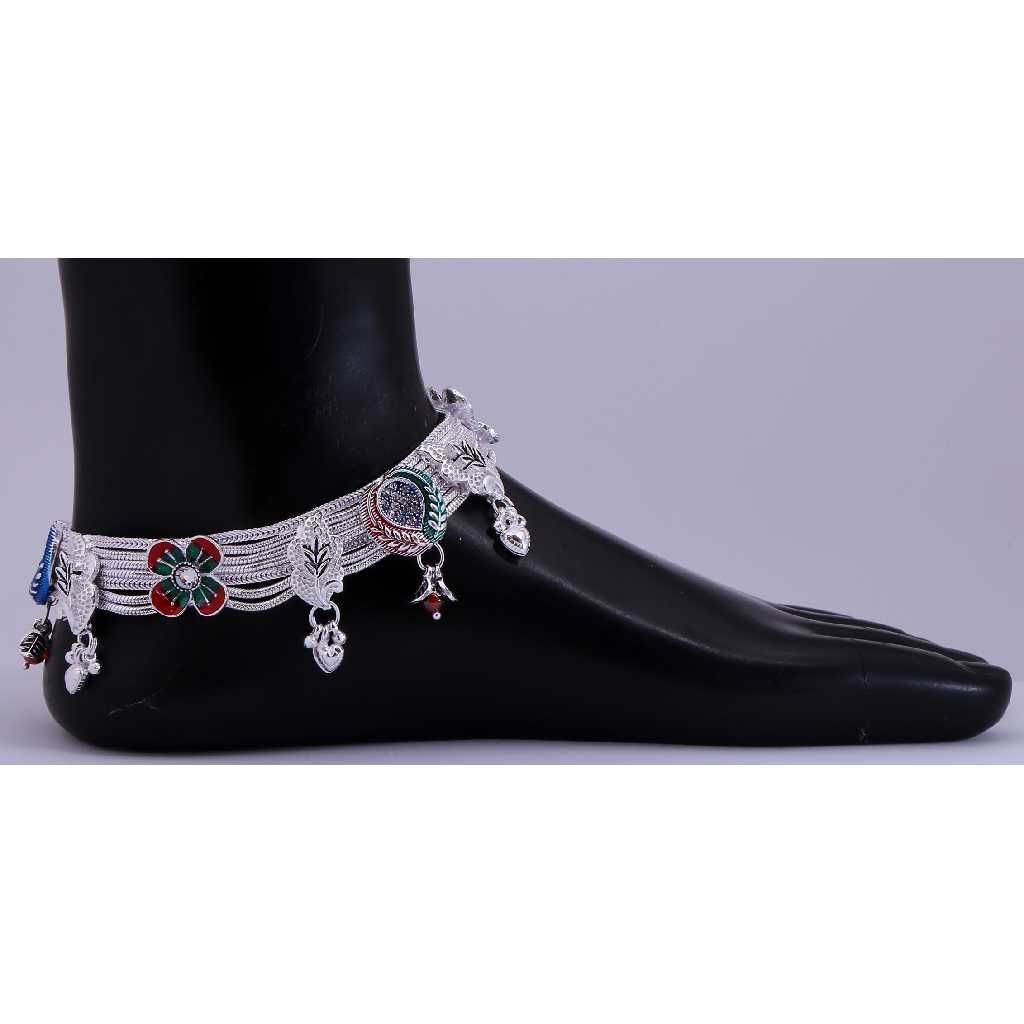 Broad Indian Traditional Silver Payal