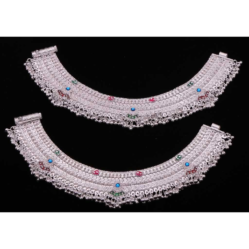 Broad Rajwadi Silver Anklet For Women