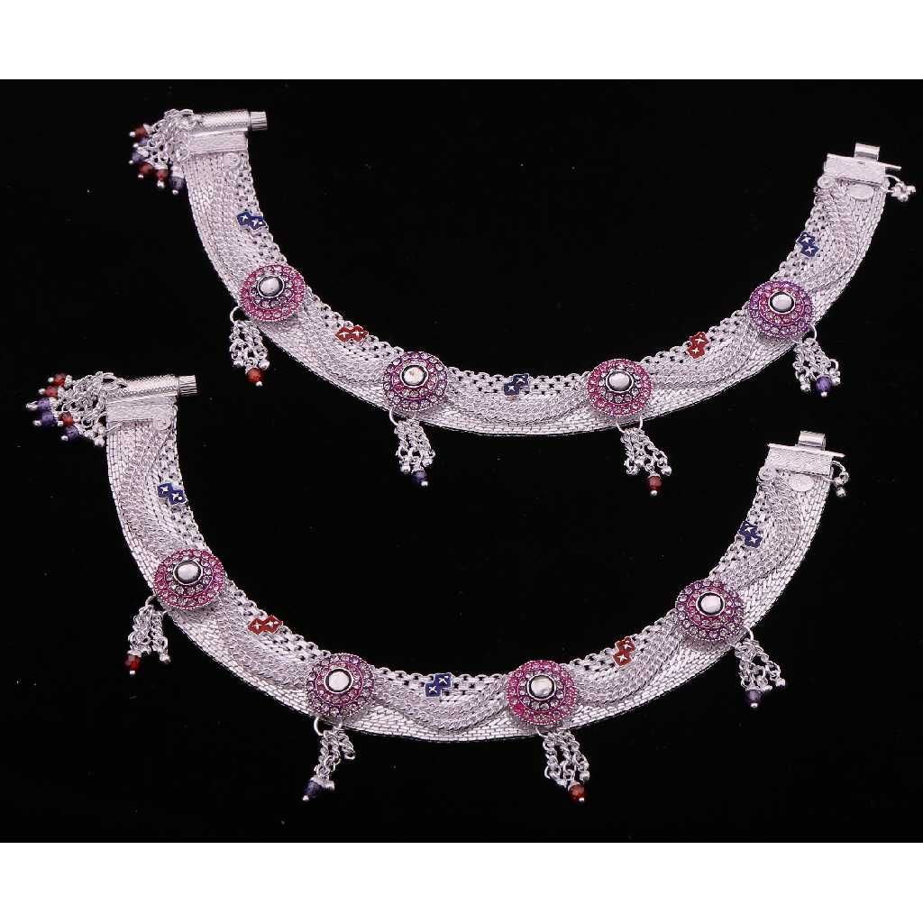 Broad Flower Shape Silver Ladies Payal