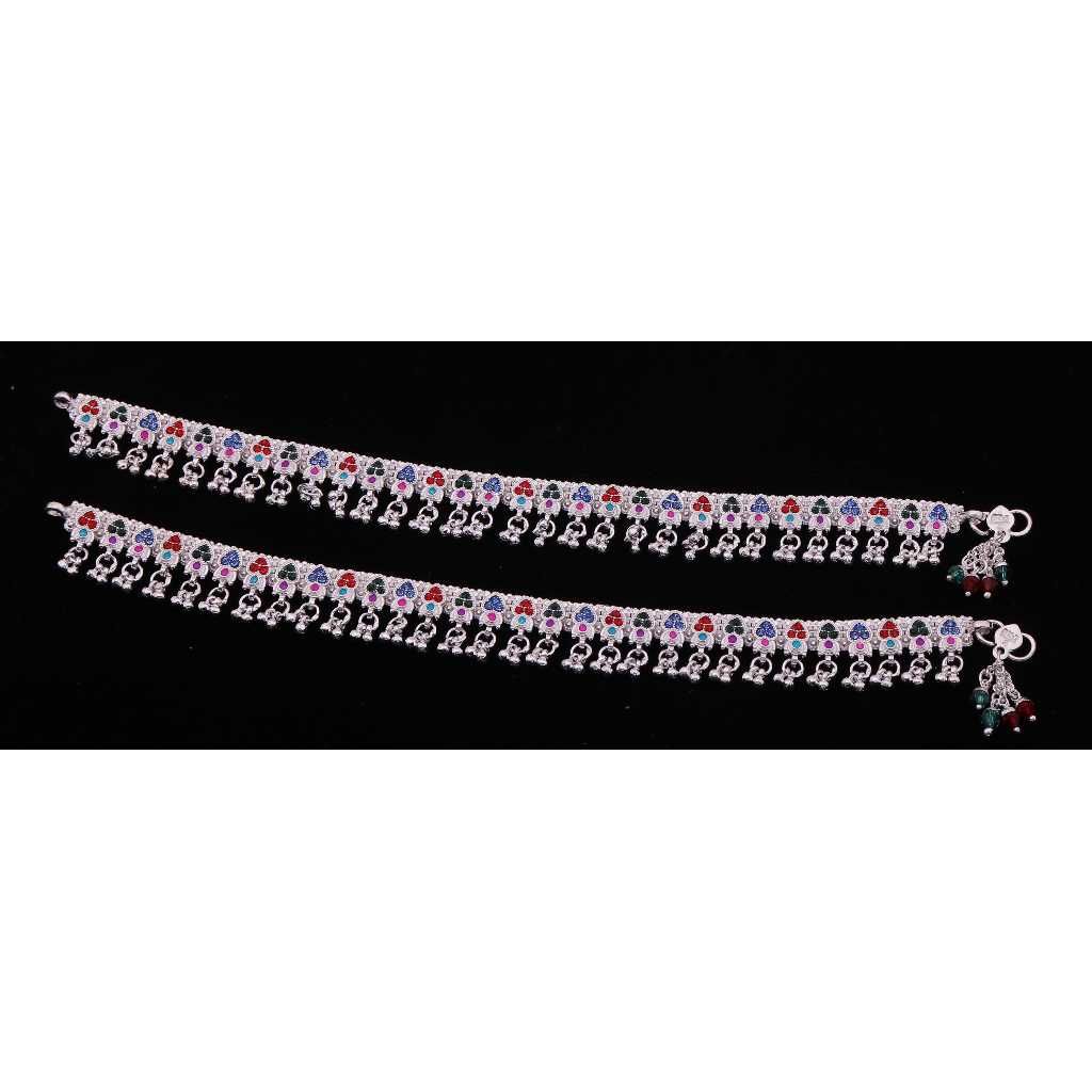 Silver Colorful Ghungroo payal