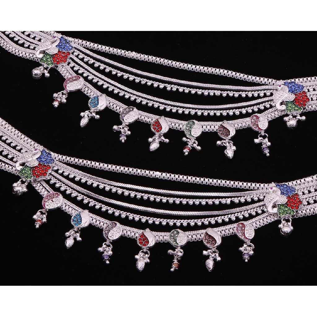 Multi Chain Silver Designer Ladies Payal - Image 2