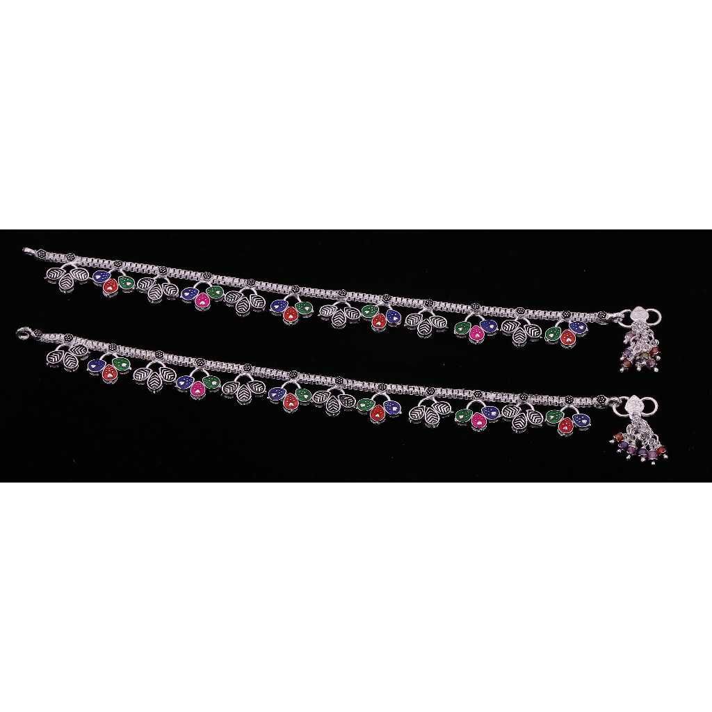 Colorful Floral Silver Ladies Payal