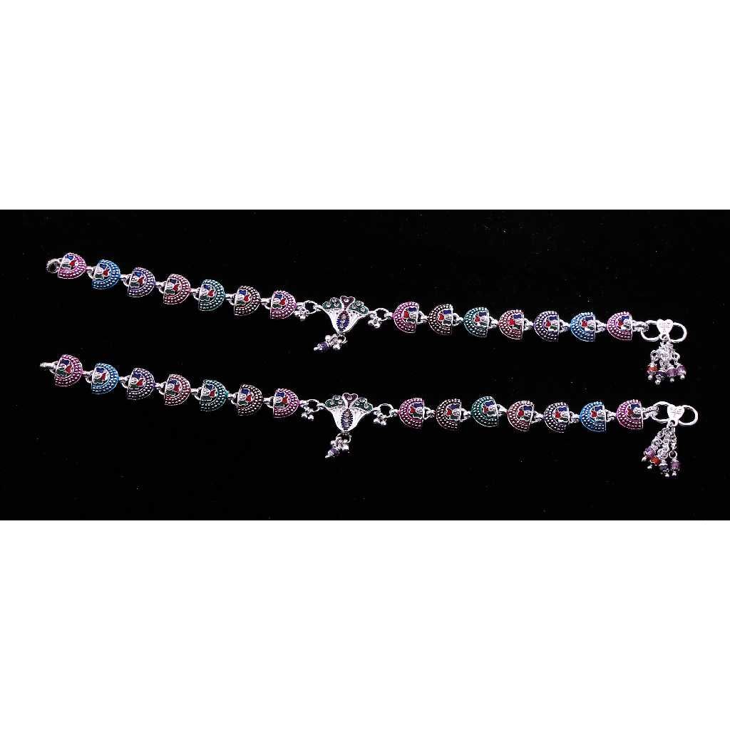 Multi Color Fancy Silver Anklet