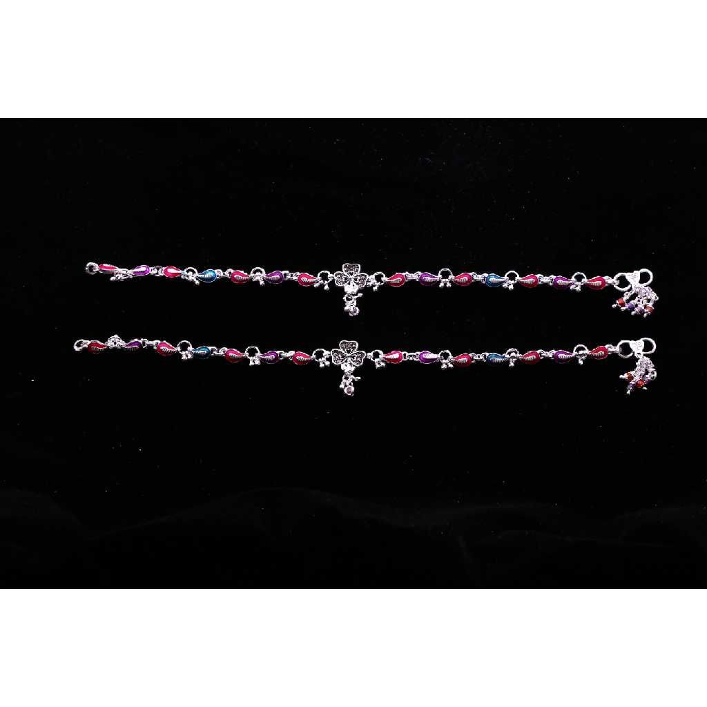 Flower Patten Multi Color Silver Anklet