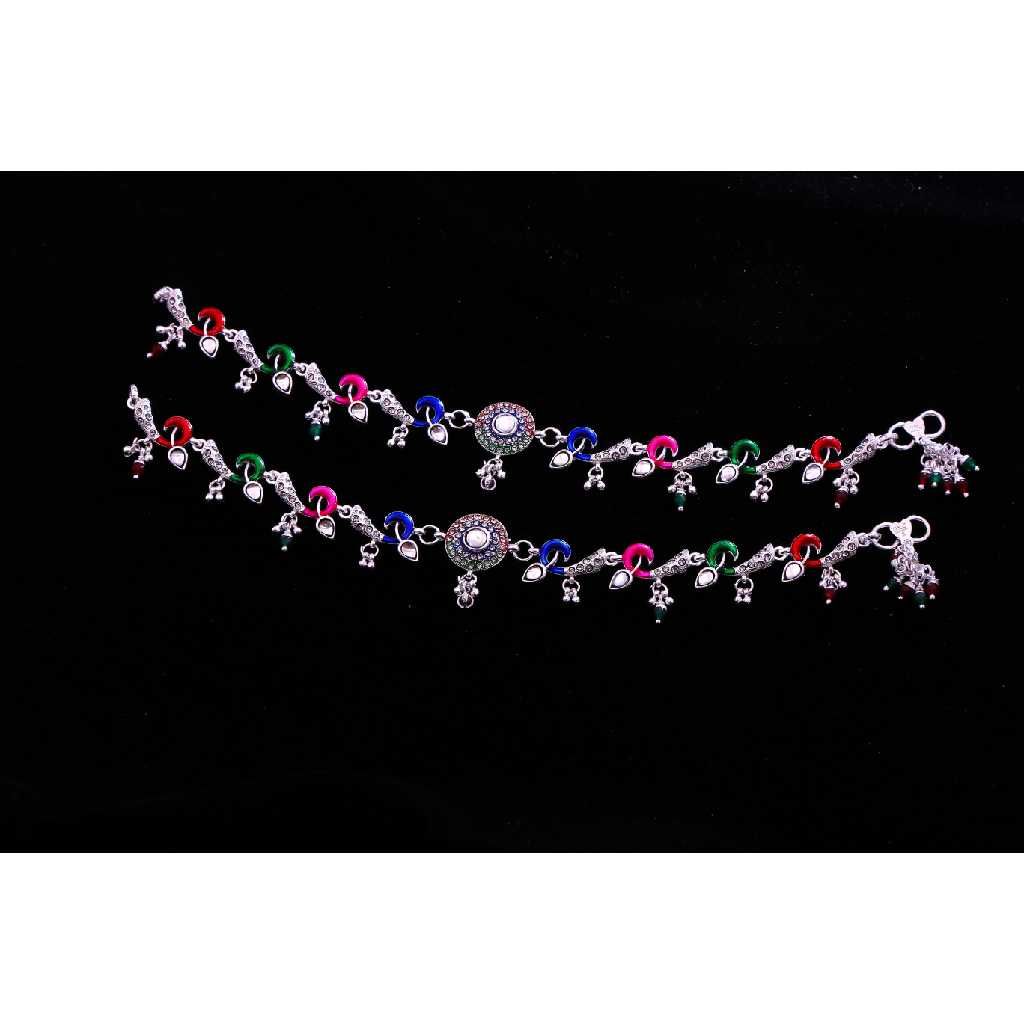 Multi Color Silver Anklets For Women