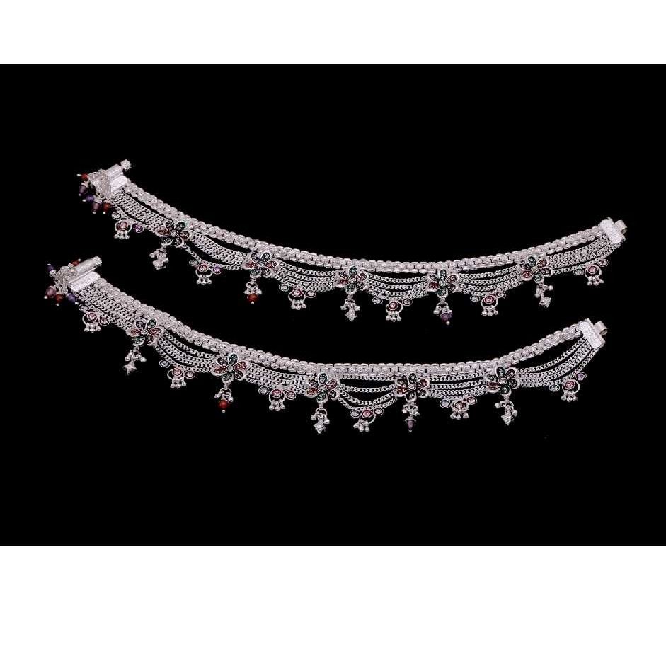 Heavily Adorned Silver Anklets
