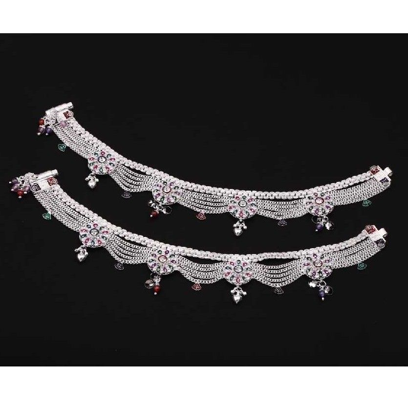 Silver Multi Chains Anklet For Women