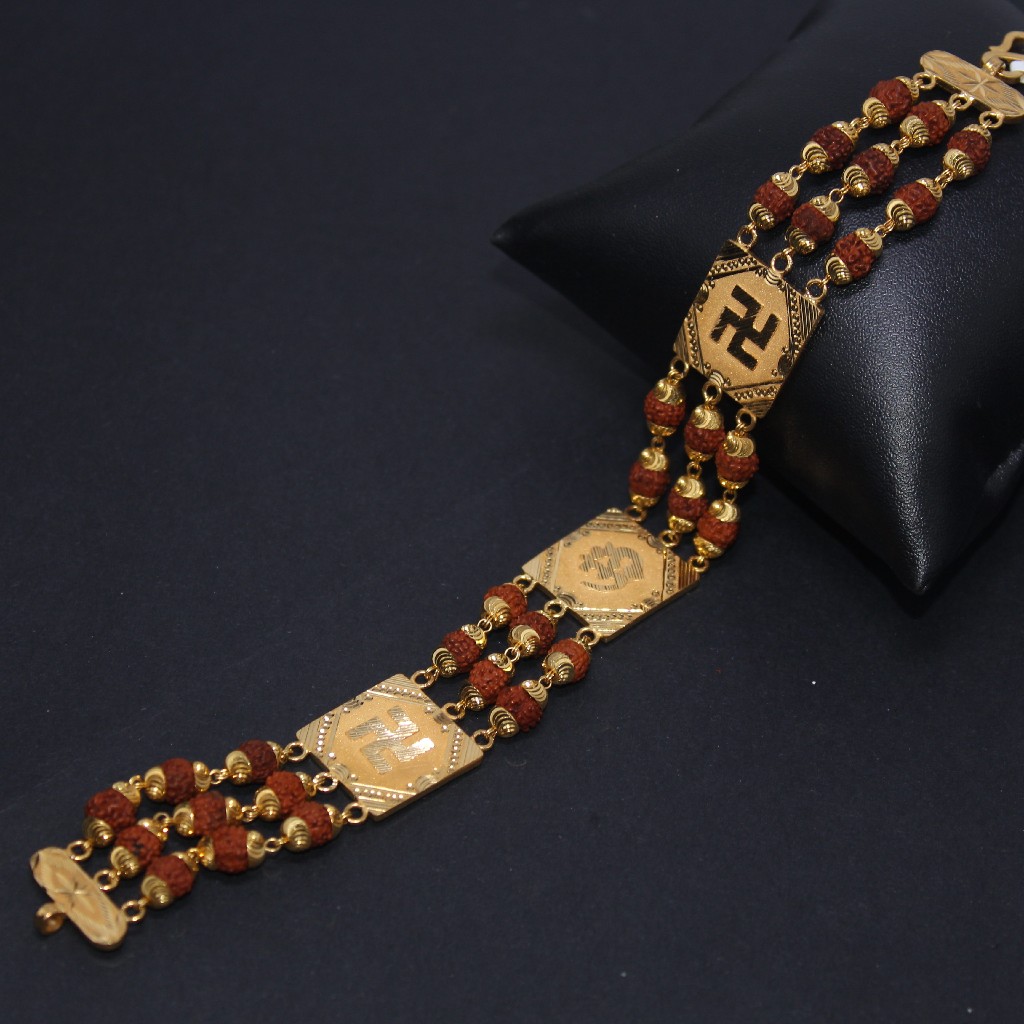 22k hallmarked rudraksha bracelet with om and swastik print for men