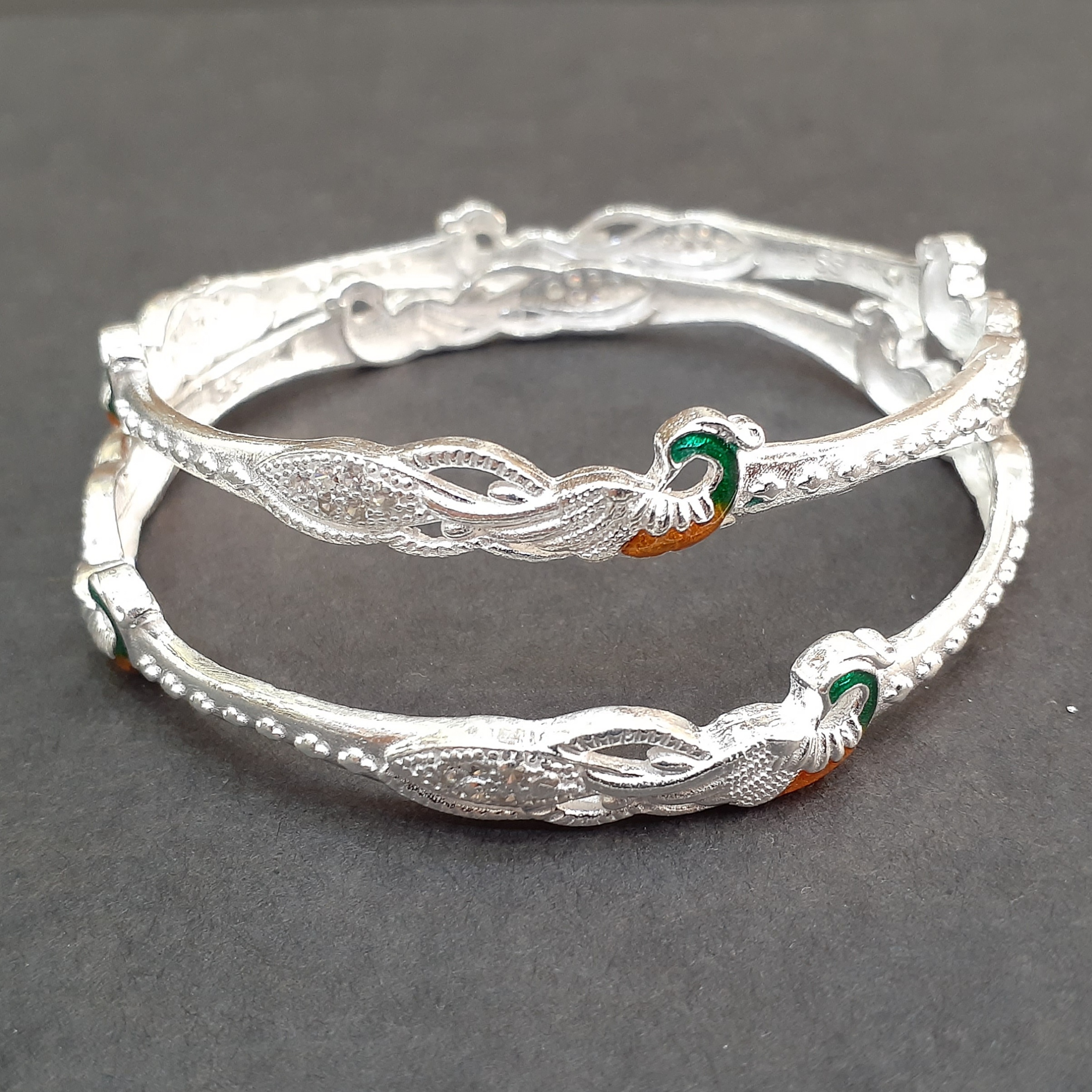 Fancy 925 Peacock meena micro silver bangle