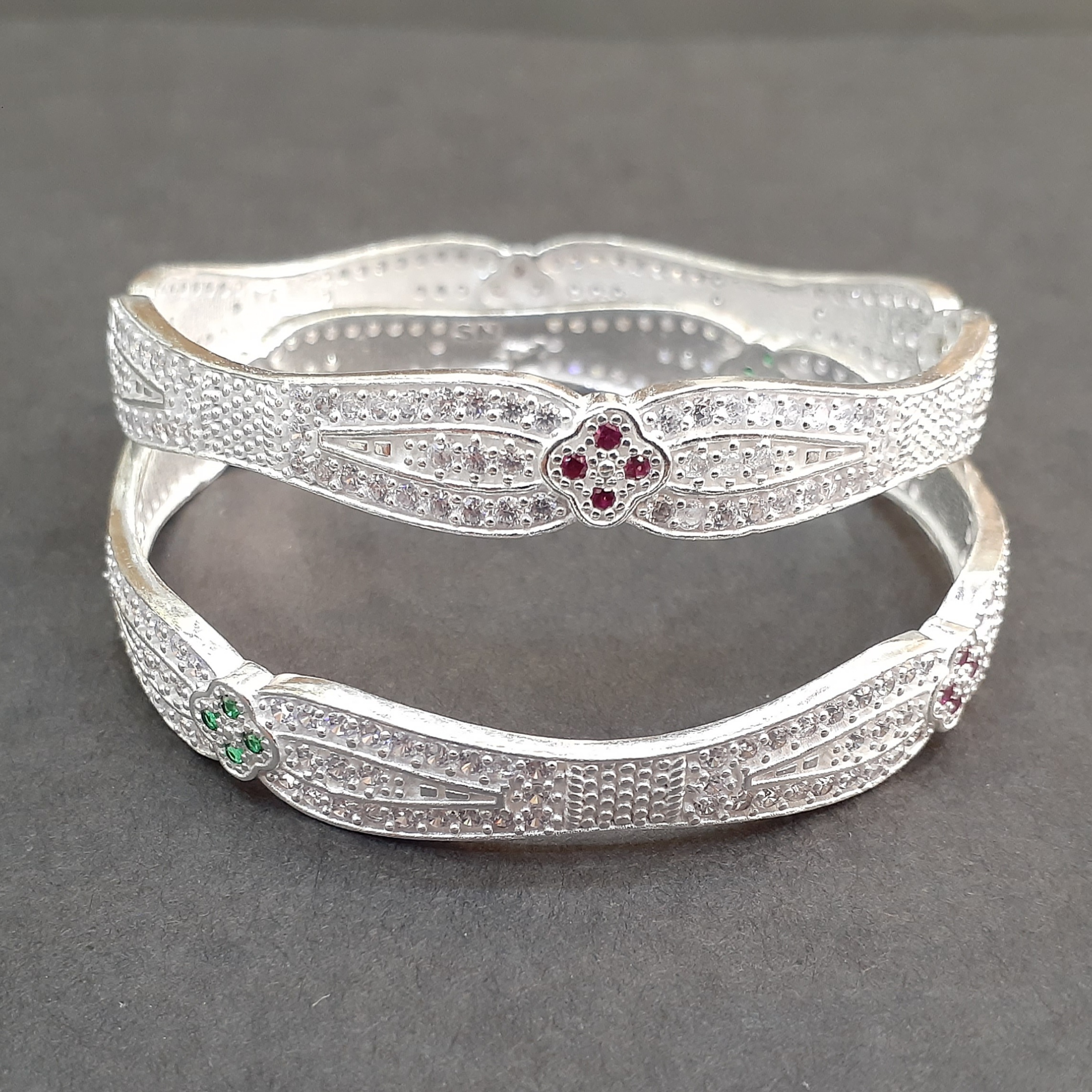 fancy 925 micro stone silver bangles