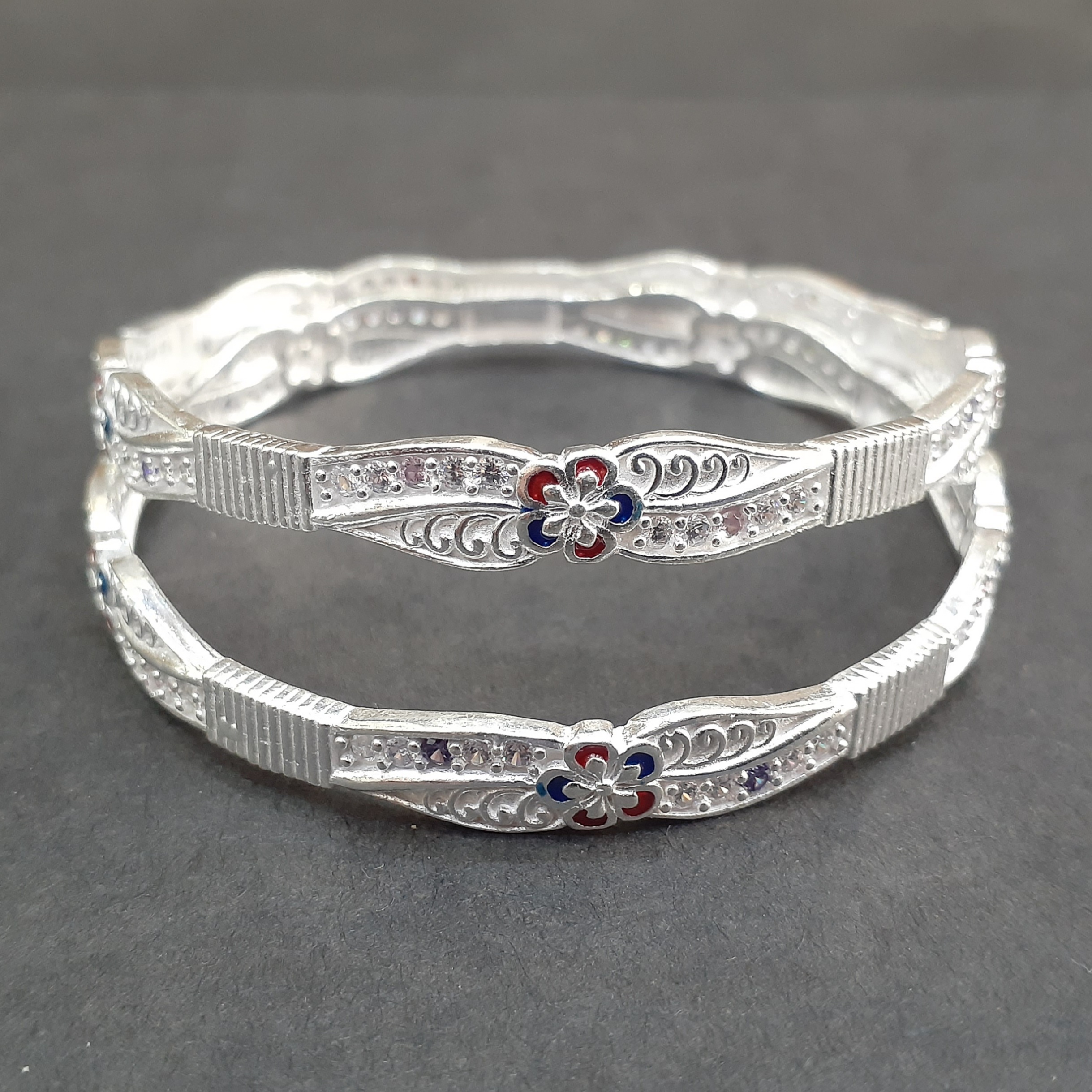 925 micro Silver Bangle flower meena