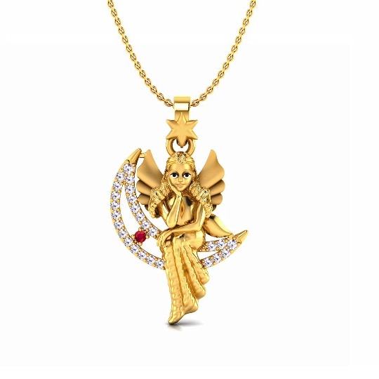 916 Gold CZ Angel and Crescent Moon Pendant Chain SO-P009