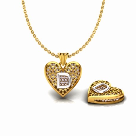 22KT Gold CZ Heart Shape D Alphabet Pendant Chain SO-P007