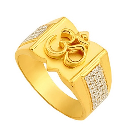 22KT Gold CZ Om Design Gents Ring SO-GR015
