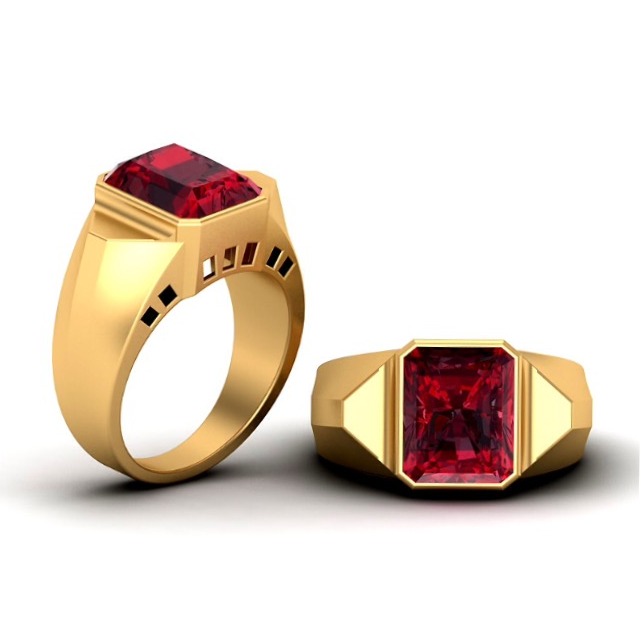 22KT Gold Maroon Stone Ring For Men SO-GR006