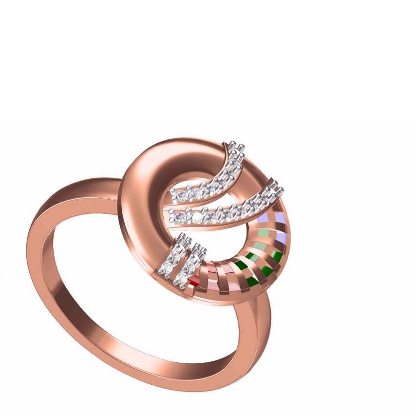 18KT Rose Gold Ladies Italian Traditional Designer Diamond Ring