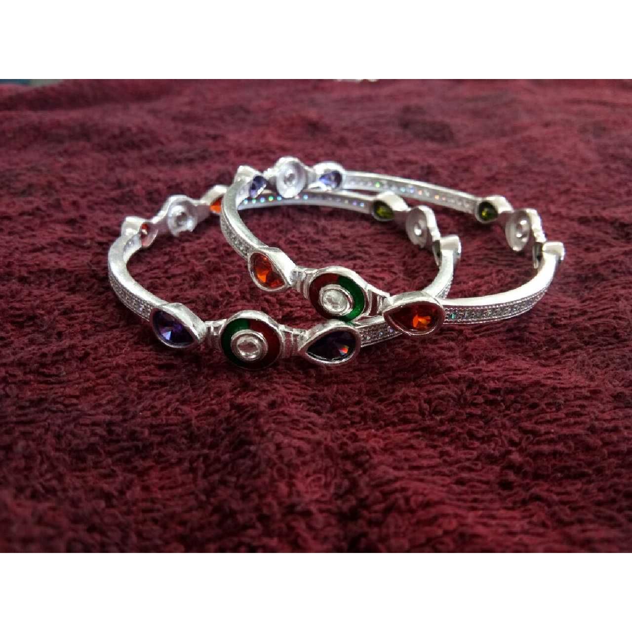 925 Sterling Silver Ladies Indian Studded Bangles