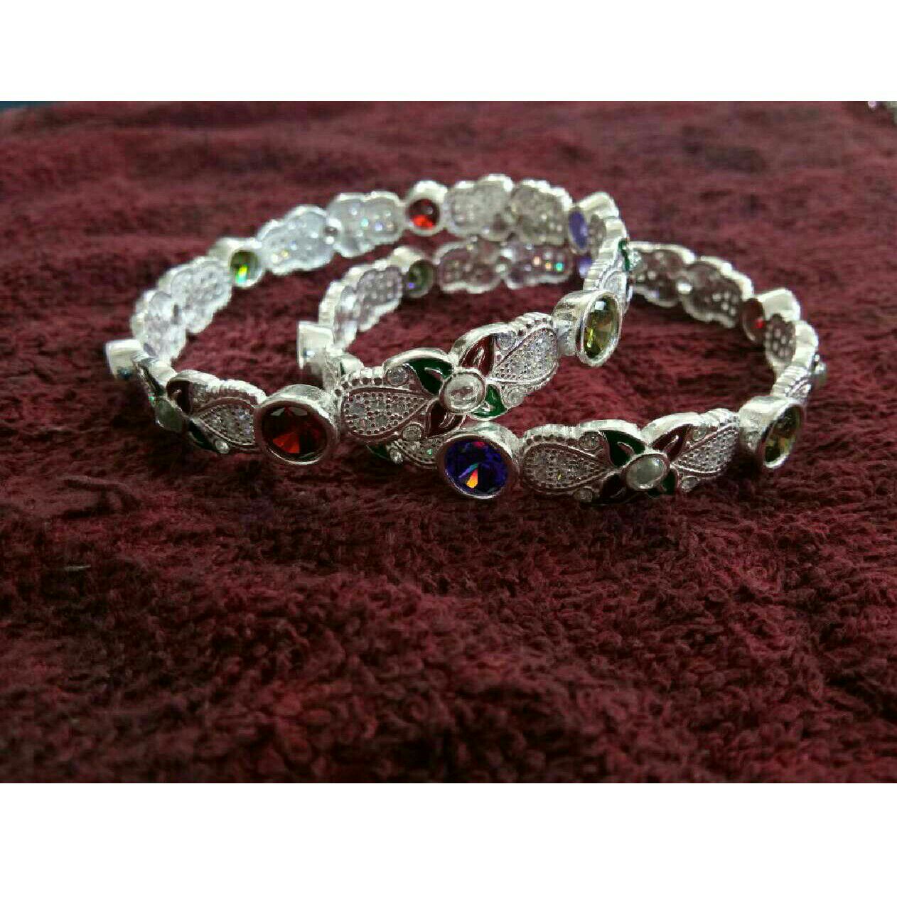 925 Silver Indian Ladies Colored Stone Bangles