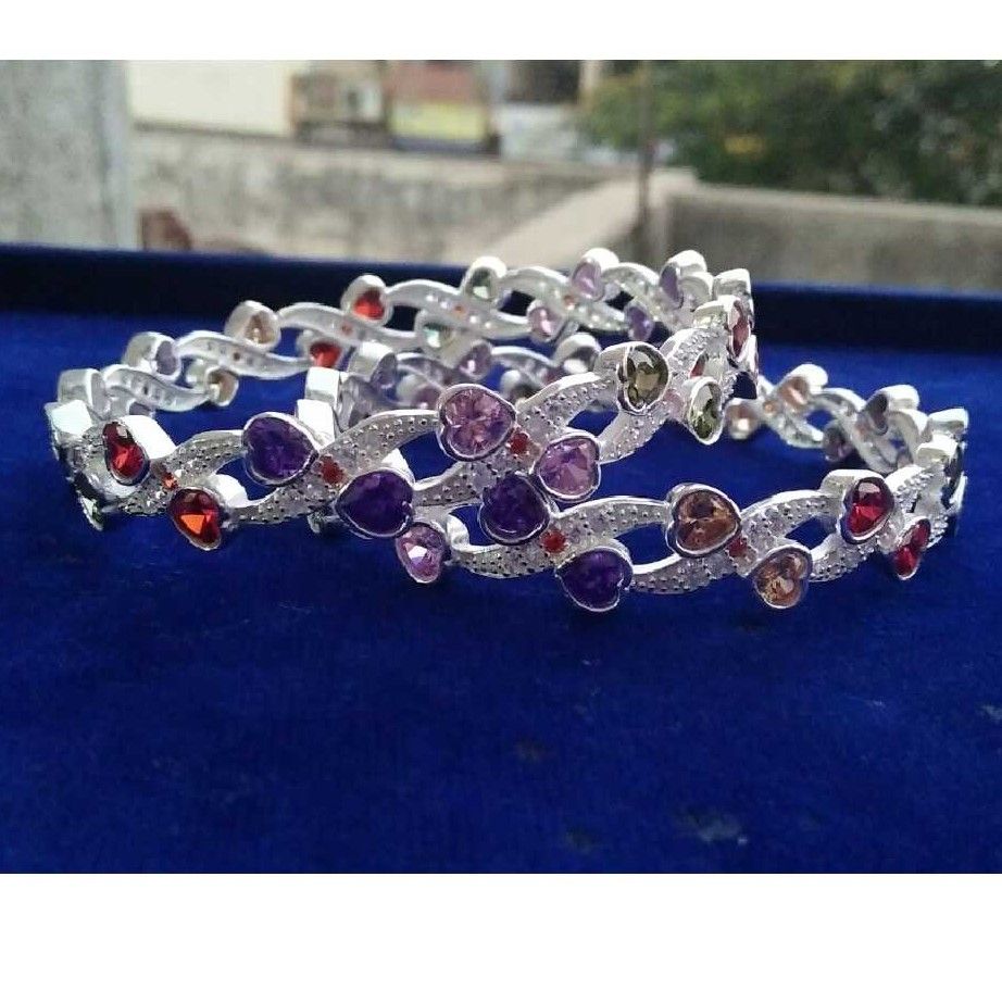 925 Silver Ladies Indian Heart shaped Colorful Stone Bangles