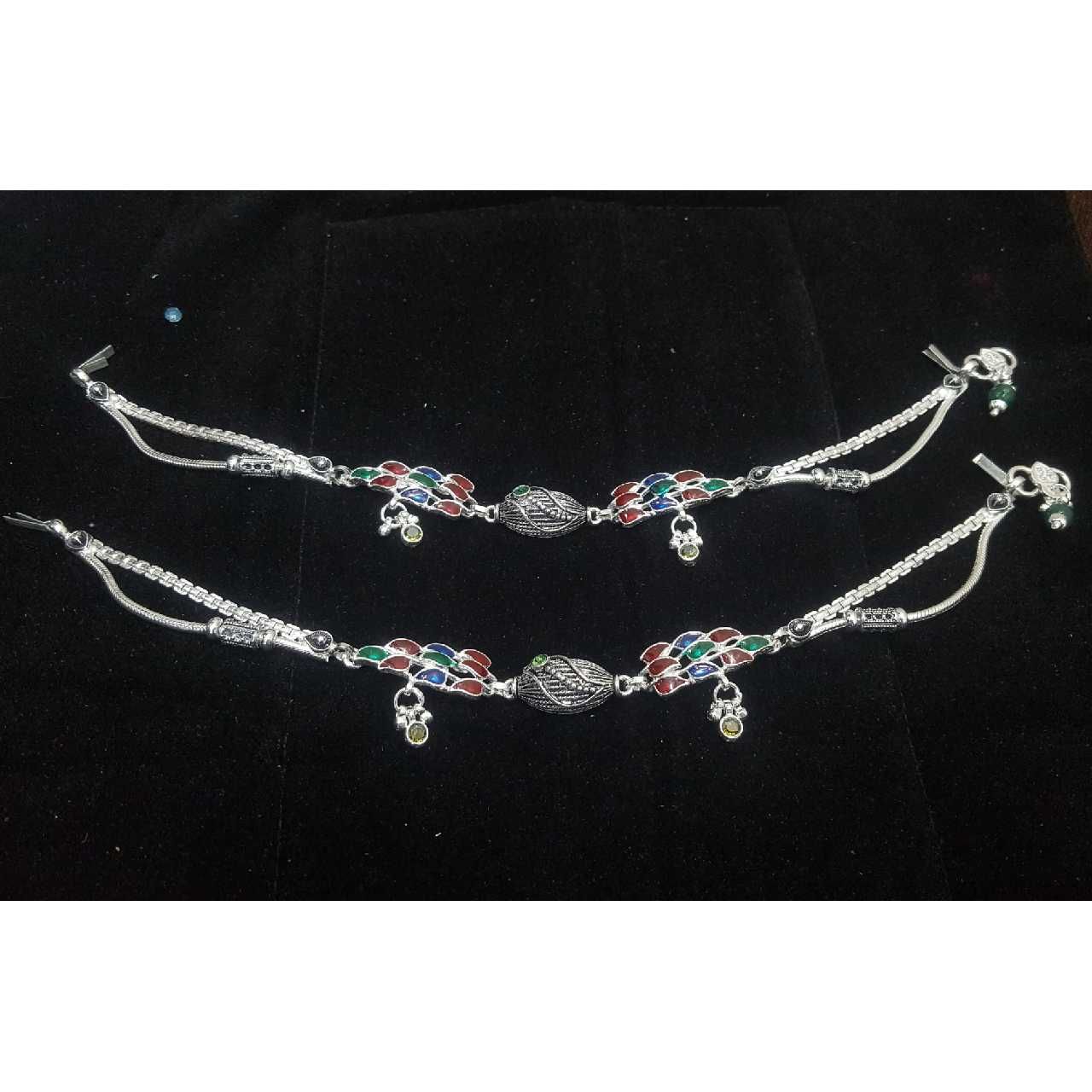Silver Ladies Indian Fancy Oxidised Shiny Payal