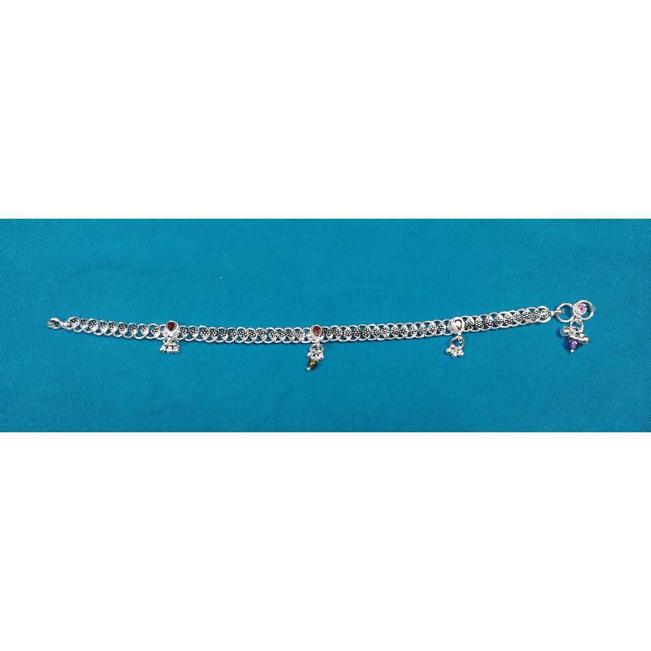 Silver Ladies Rhodium Oxidised Shiny Payal
