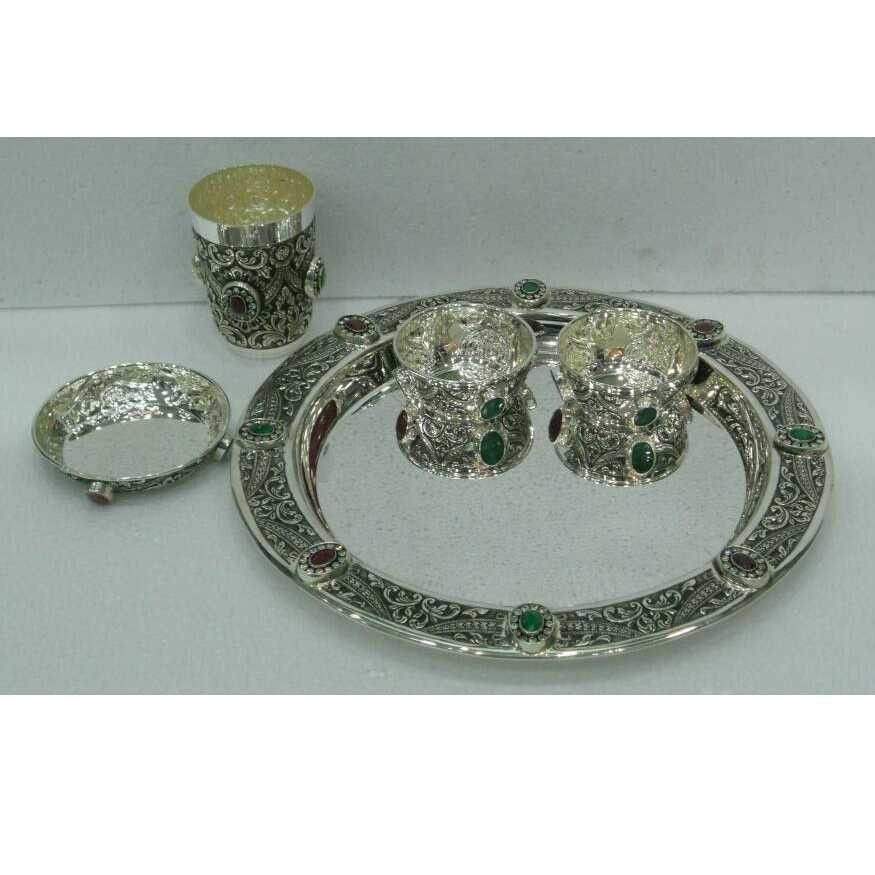 Silver Indian Fancy shiny Utensil Dinner Set White