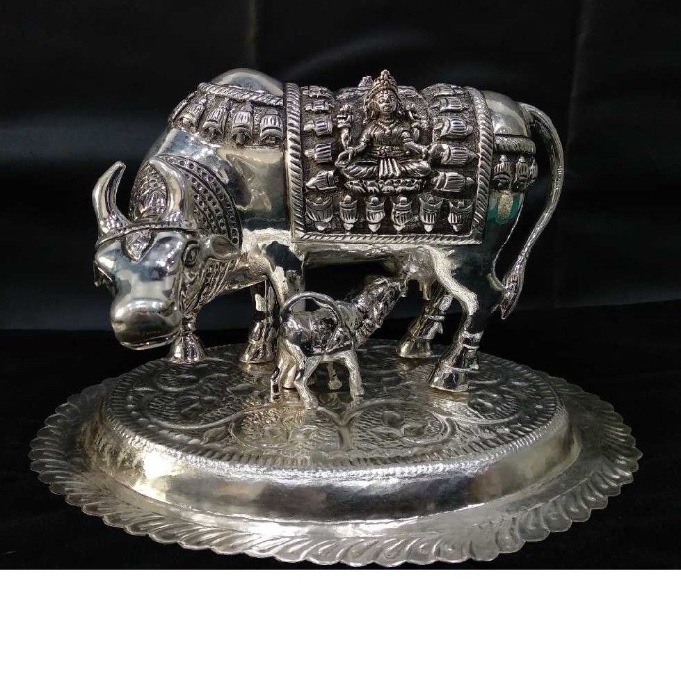 Silver Indian Utensil Cow Show Piece