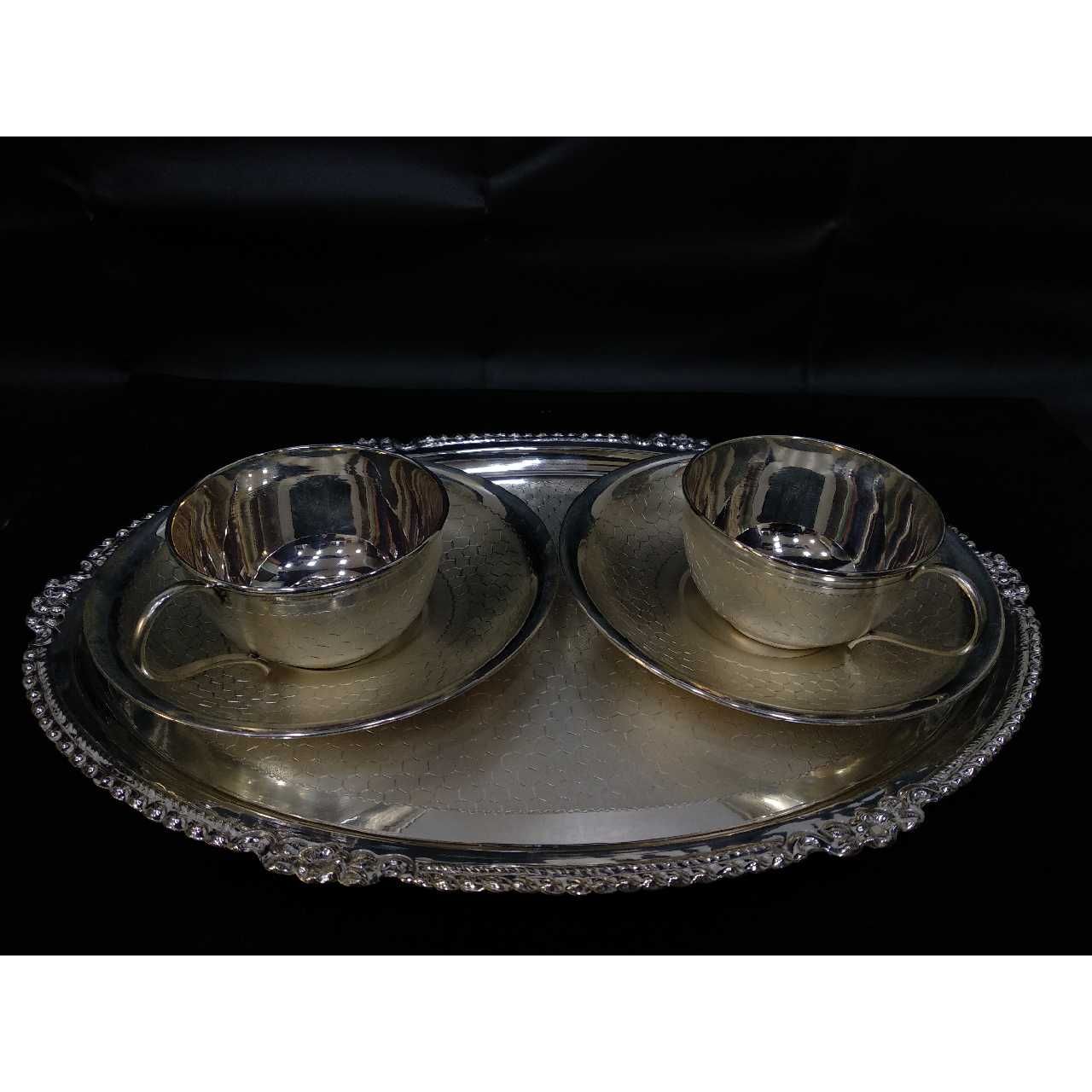 Silver Indian Shiny Stacking Utensils Tea Set