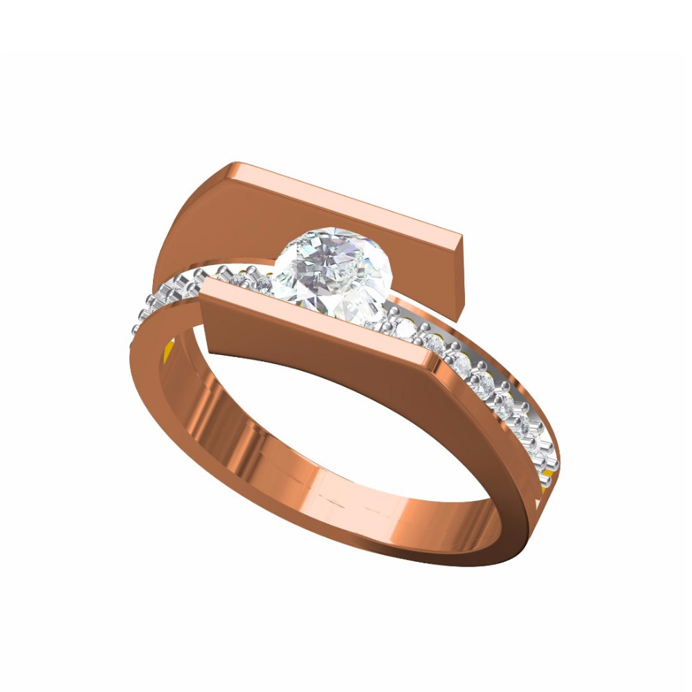 18KT Rose Gold Fancy Pave Solitare Studded Ring