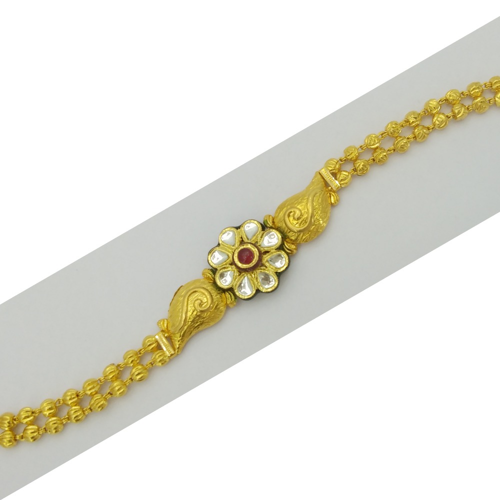 22KT Gold Ladies Kundan Flower Design Antique Ladies Bracelet