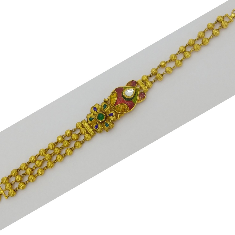22KT Yellow Gold Ladies Fusion Kundan Flower Design Loose Antique Bracelet
